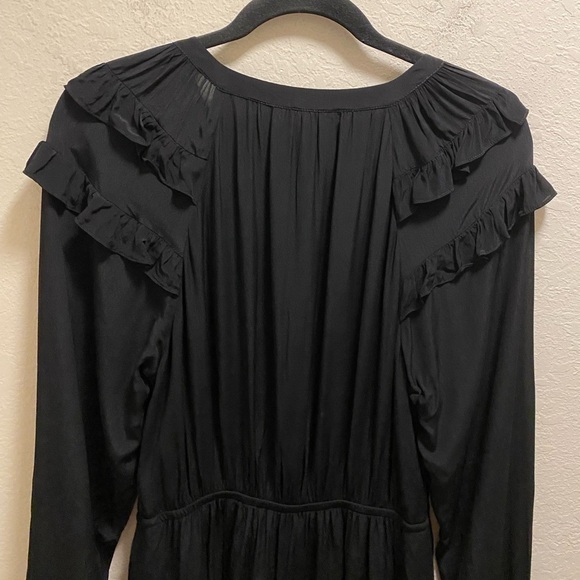 Ba&Sh Black Long Sleeve Ruffle Detail Split Neck Crossover Mini Dress Size L - Picture 8 of 10